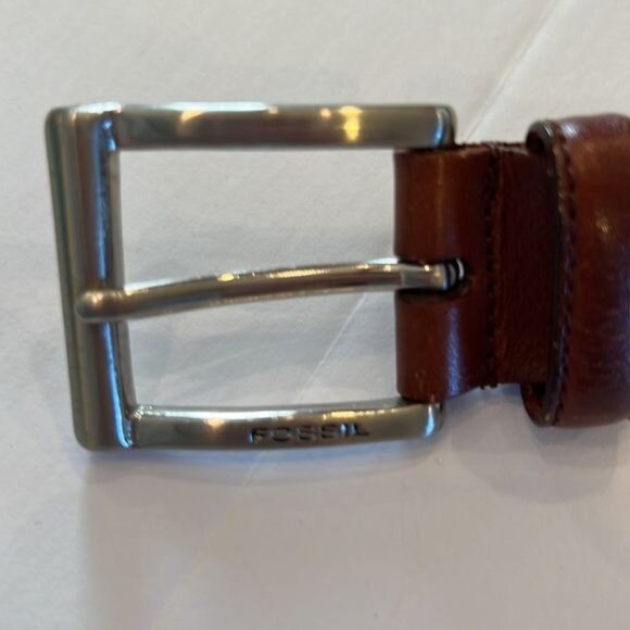Fossil Genuine Leather Men's Braided Woven Brown Belt size 34 Brass Buckle - Picture 2 of 13
